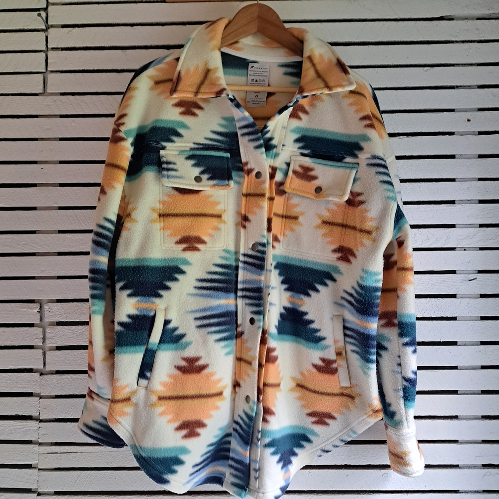 Fornia Oversized Aztec Patterned Fleece Jacket Shacket SzM